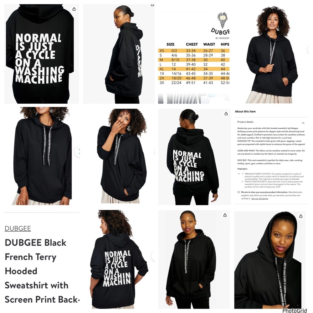 Dubgee 1X plus size black French terry hoodie sweatshirt NWT